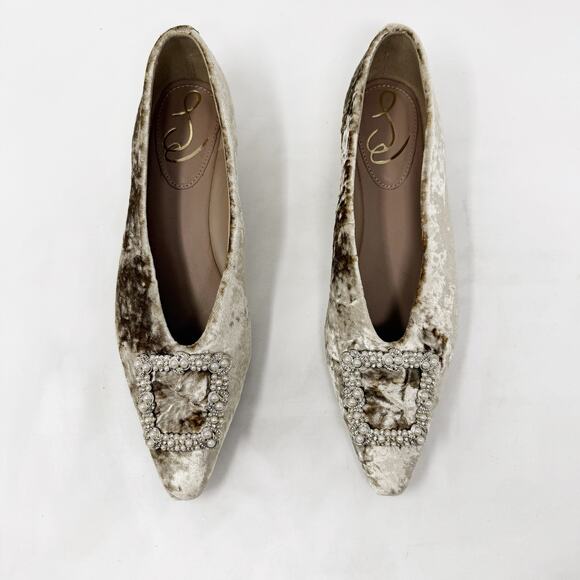 [Sam Edelman] Janina Prosecco Luster Pearl Buckle Velvet Square Toe Flats Size 9 - Picture 7 of 11